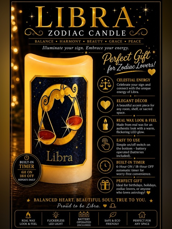 Other - NWT. Libra ♎️ Zodiac Flameless Battery Operated Candle with Timer
